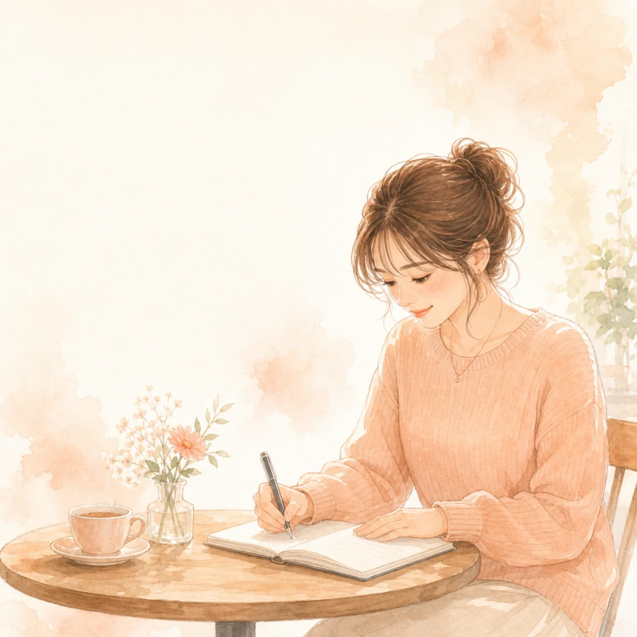 ノートに回答を書いている女性のイラスト